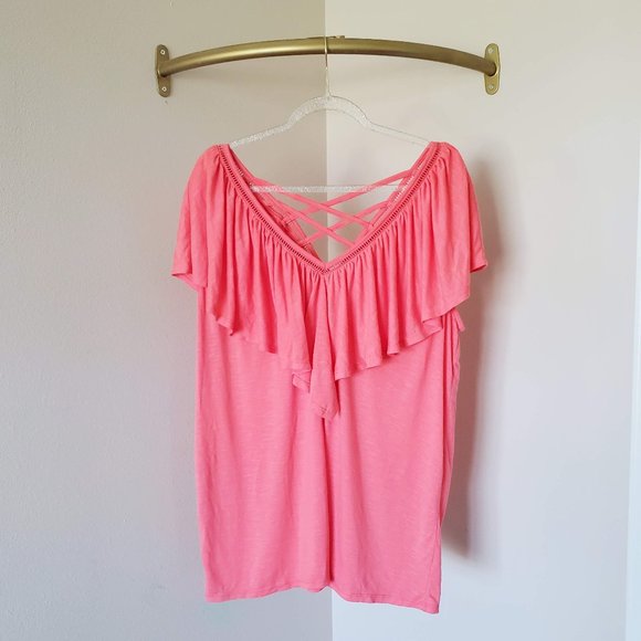torrid Tops - Torrid Coral Ruffle Sleeve Lattice Back Top 3X